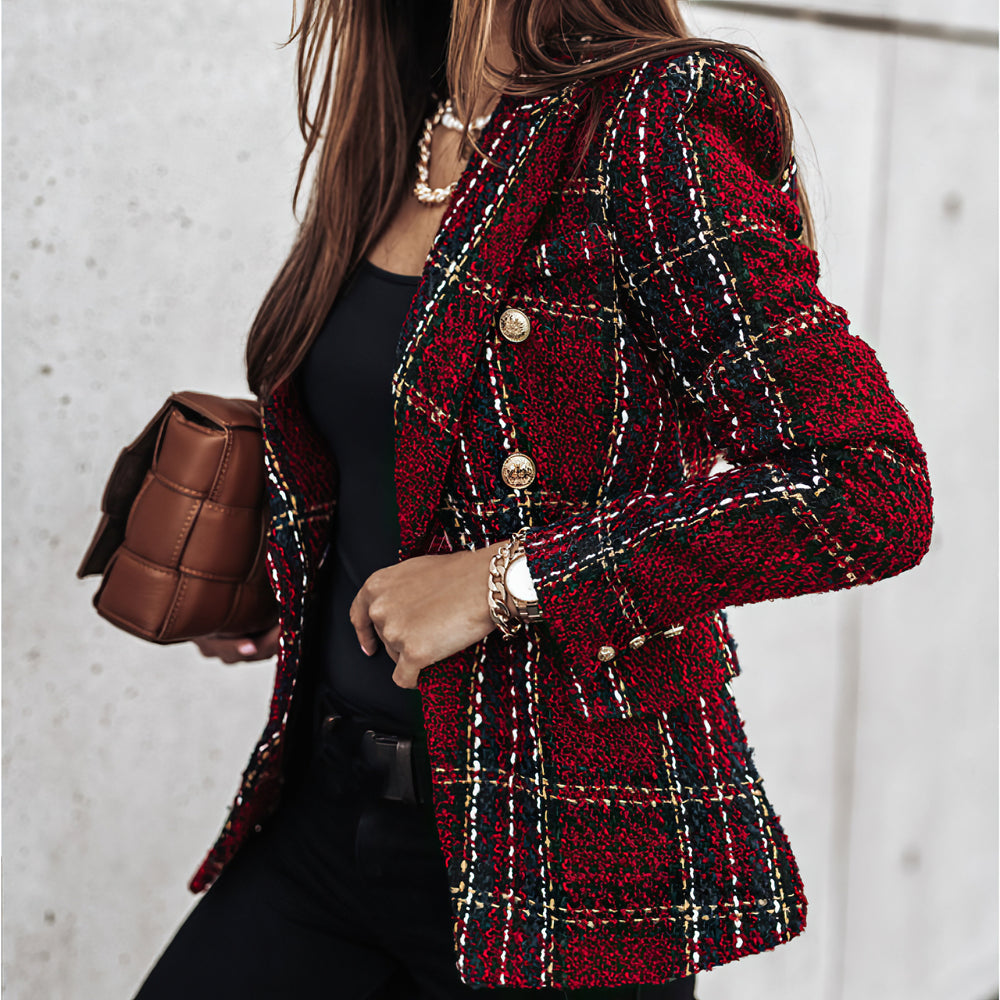 Women's Blazer | Fitted Cut with Button Closure and Check Pattern