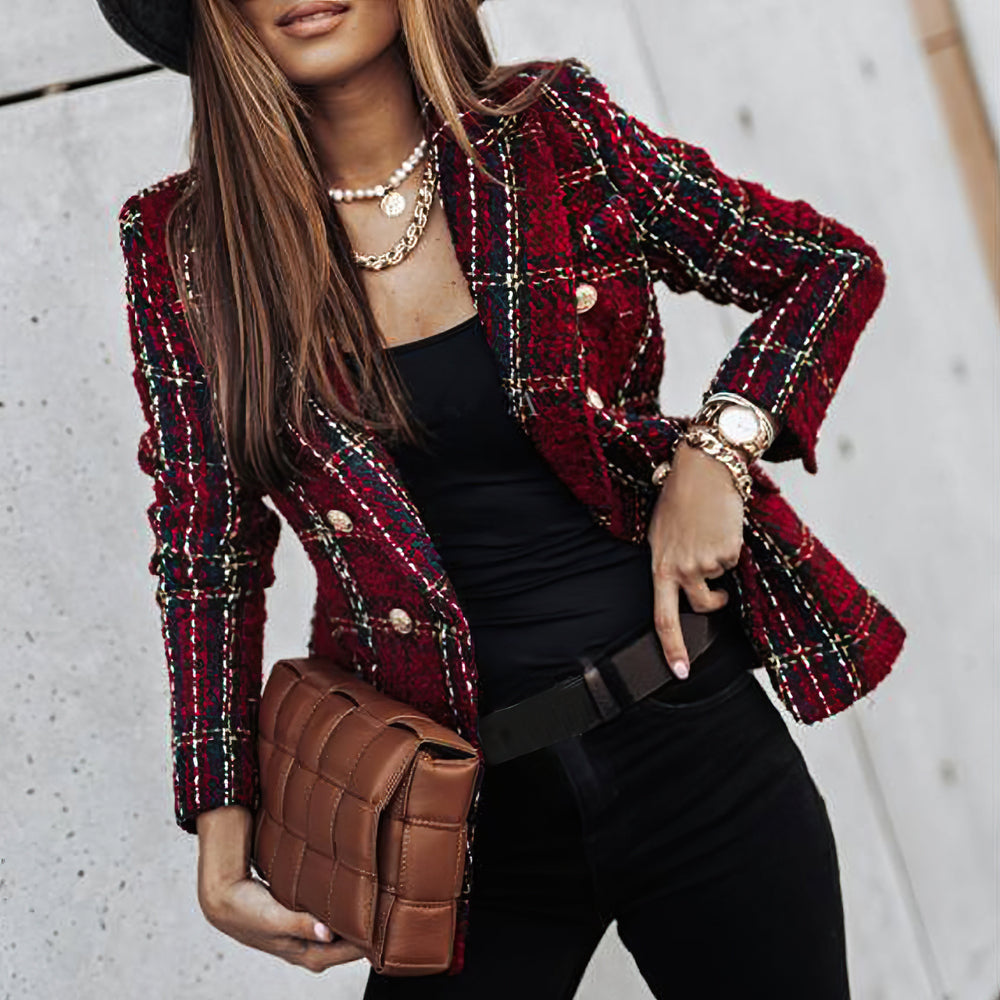 Women's Blazer | Fitted Cut with Button Closure and Check Pattern
