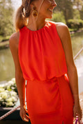 Orange Halter Neckline Midi Dress for Women | Summer Occasion