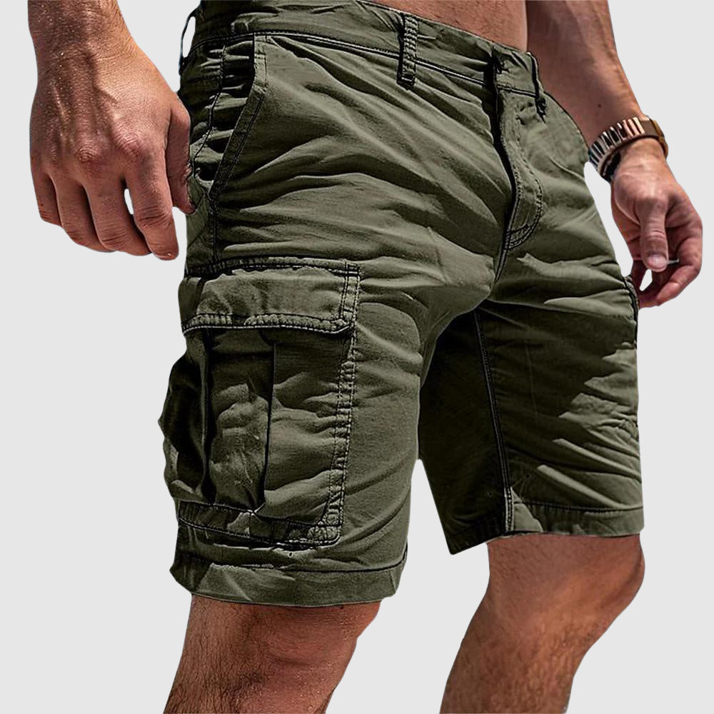 Washed Cotton Cargo Shorts for Men Knee Length Relaxed Fit