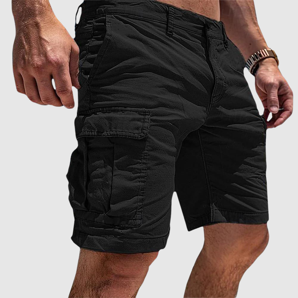 Washed Cotton Cargo Shorts for Men Knee Length Relaxed Fit