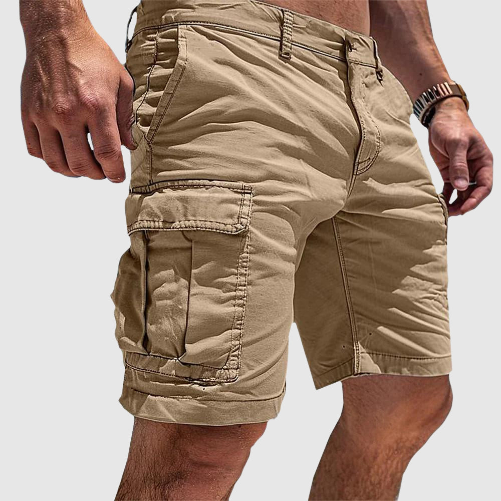 Washed Cotton Cargo Shorts for Men Knee Length Relaxed Fit