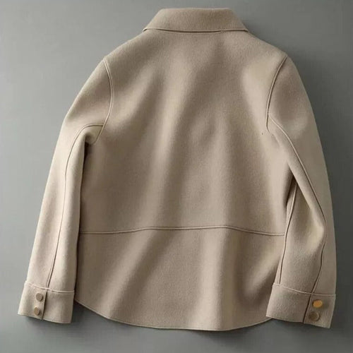 Beige Solid Color Loose Fit Full Button Front Closure Jacket for Women