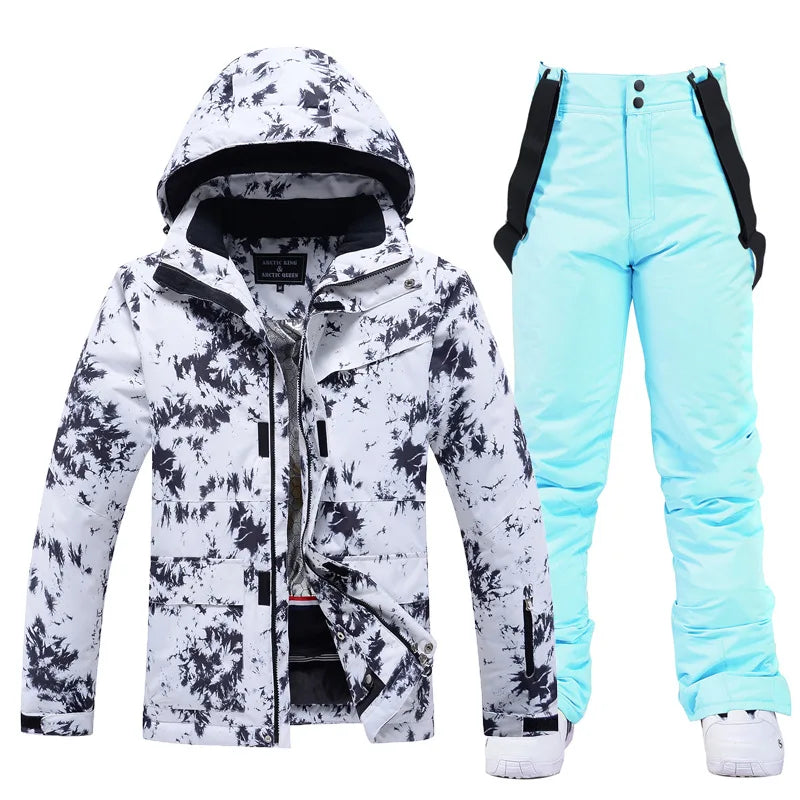 Two Piece Hooded Ski Suit with Zip Jacket and Bib Pants for Women | Snow Sports