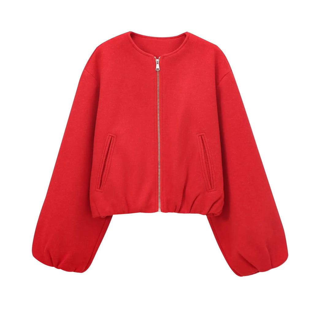 Women's bomber jacket | Loose fit zip long sleeves waist