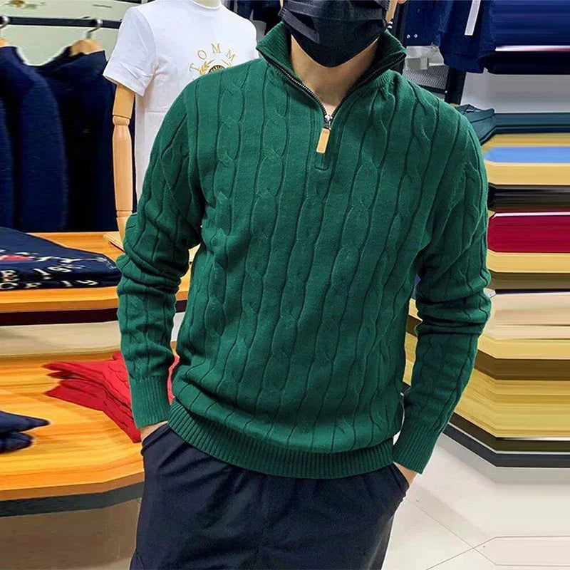 Men's Luxury Turtleneck - Jacquard Knitted Sweater with Zipper
