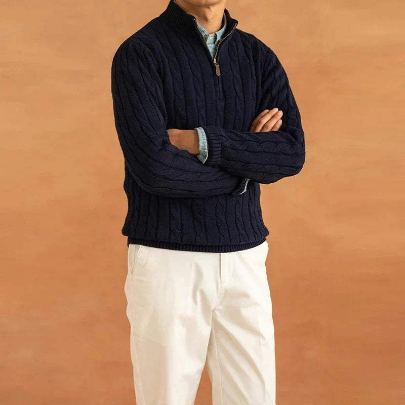 Men's Luxury Turtleneck - Jacquard Knitted Sweater with Zipper
