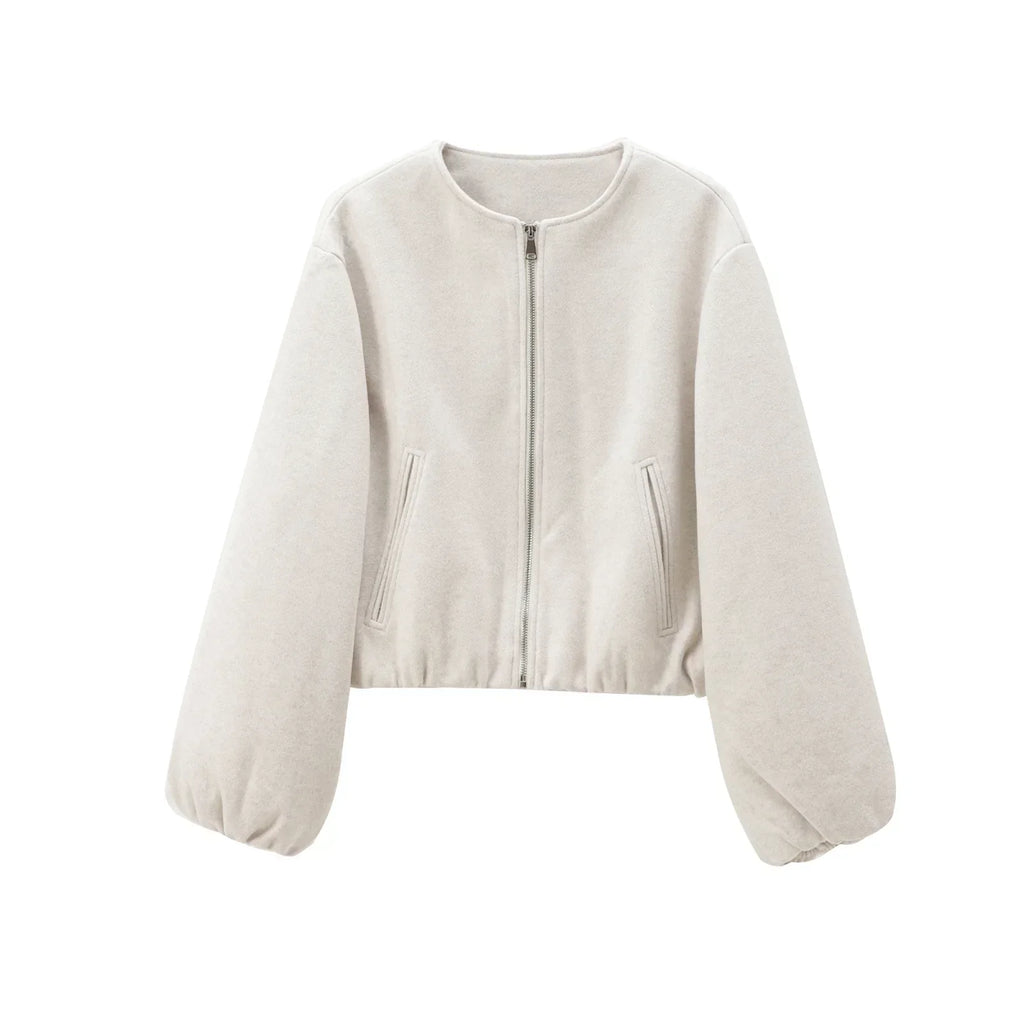 Women's bomber jacket | Loose fit zip long sleeves waist