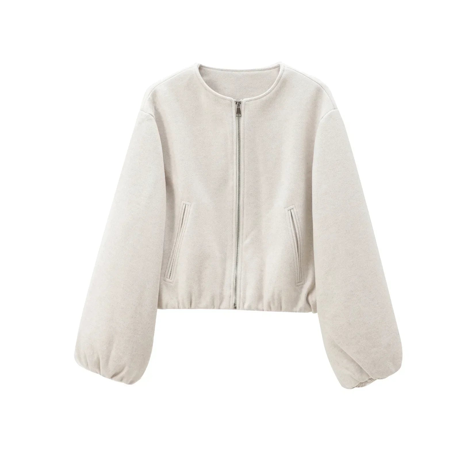 Women's bomber jacket | Loose fit zip long sleeves waist