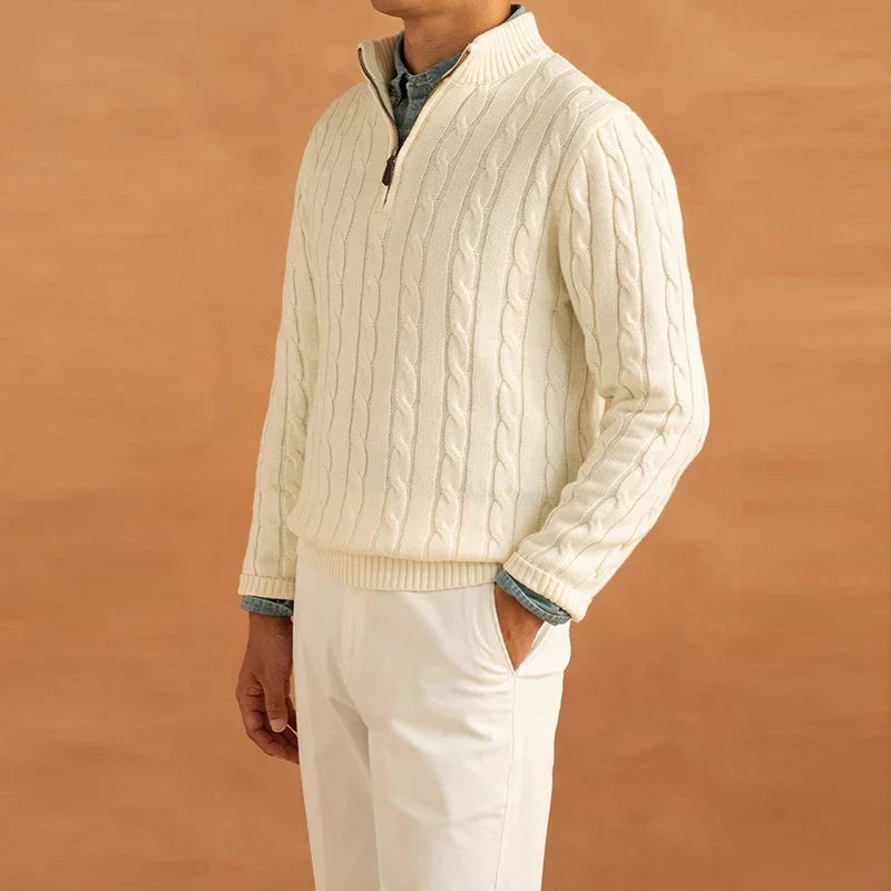 Men's Luxury Turtleneck - Jacquard Knitted Sweater with Zipper