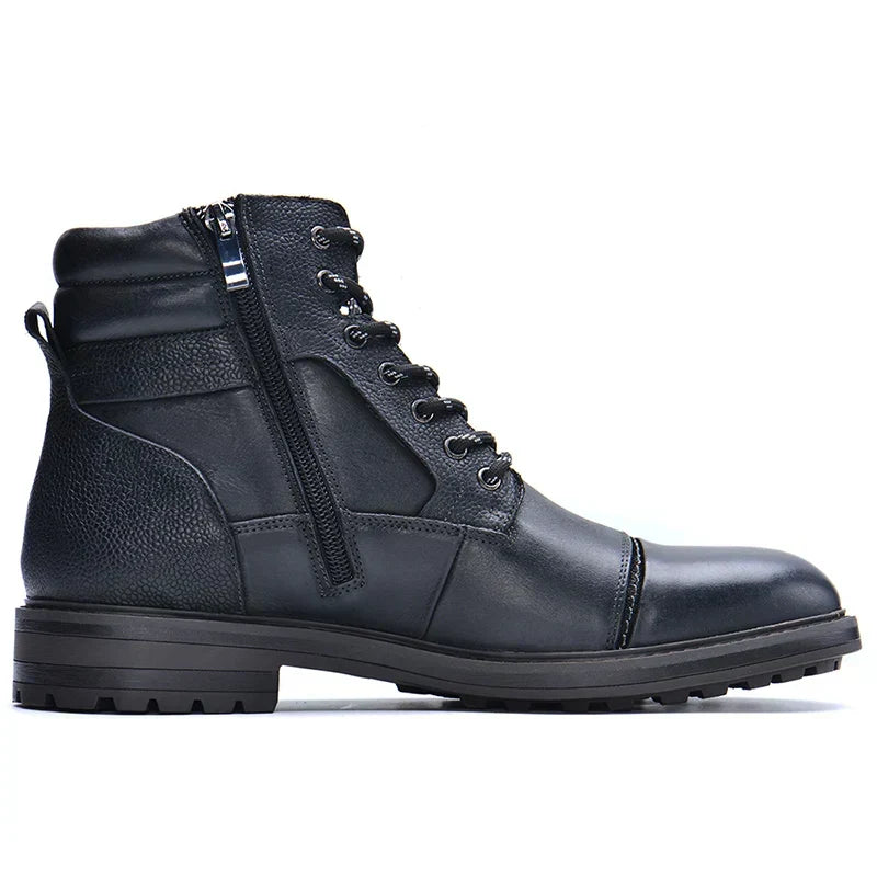 Brown Leather Side Zipper Lace Up Boots for Men | Casual Outdoor Work Wear