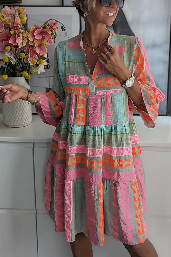 Pink Tiered Swing Midi Dress for Women | Boho Casual Summer