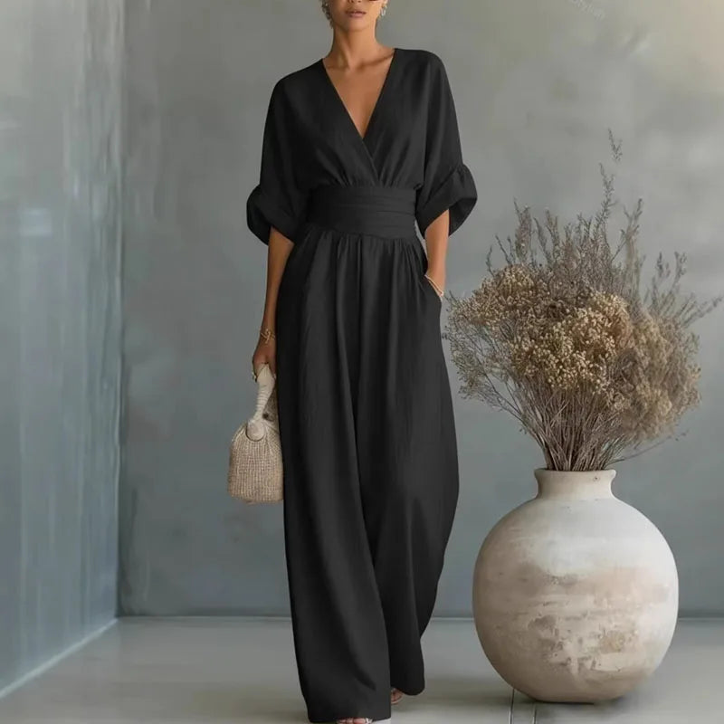 Surplice V-Neck Wide-Leg Jumpsuit for Women | Summer One-Piece