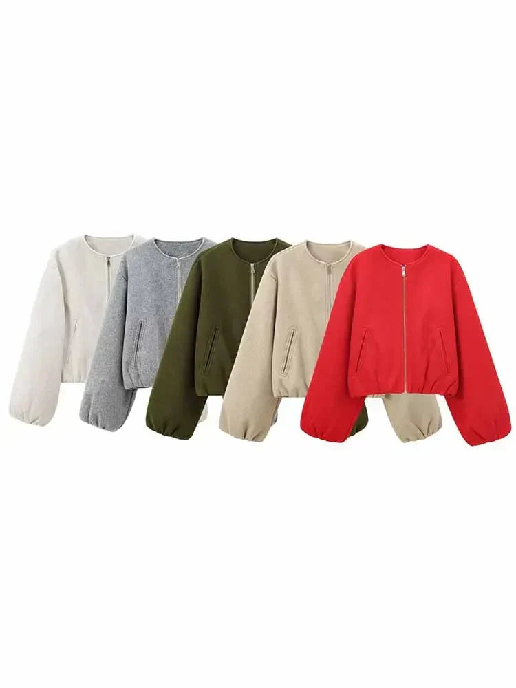 Women's bomber jacket | Loose fit zip long sleeves waist