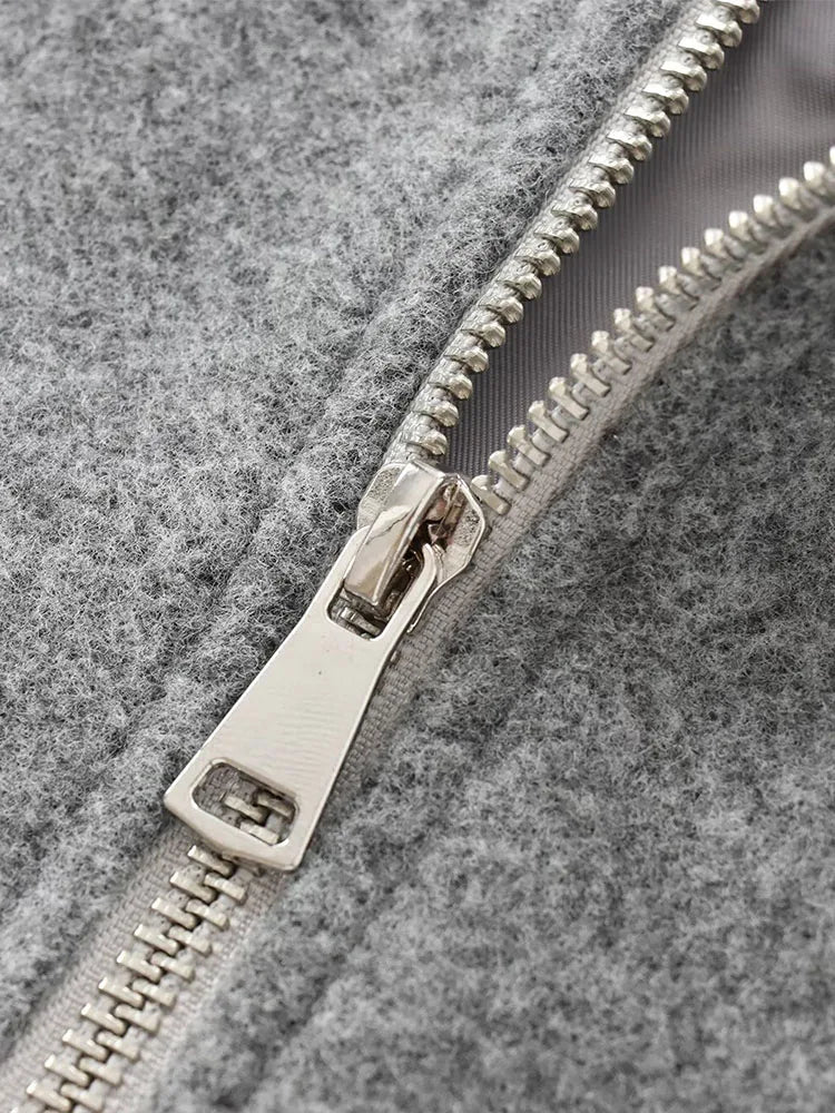 Women's bomber jacket | Loose fit zip long sleeves waist