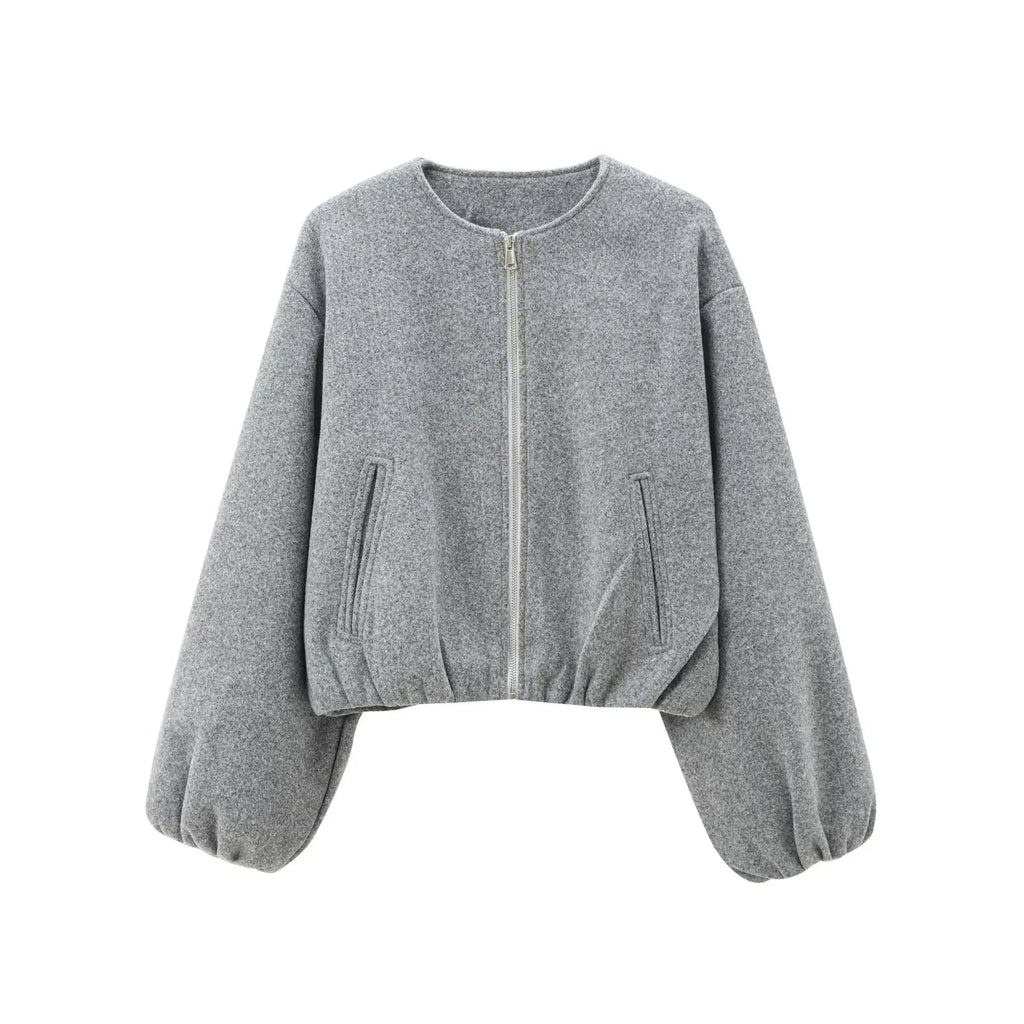 Women's bomber jacket | Loose fit zip long sleeves waist
