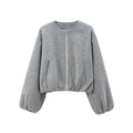 Women's bomber jacket | Loose fit zip long sleeves waist