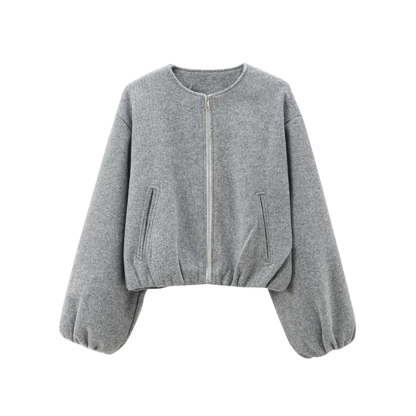 Women's bomber jacket | Loose fit zip long sleeves waist