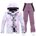 Two Piece Hooded Ski Suit with Zip Jacket and Bib Pants for Women | Snow Sports
