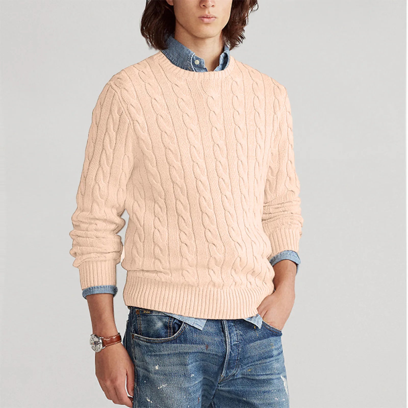 Men's Knitted Sweater - Thick Cotton Pullover