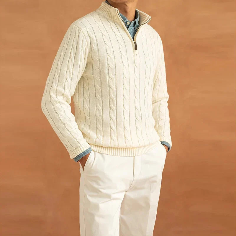 Men's Luxury Turtleneck - Jacquard Knitted Sweater with Zipper