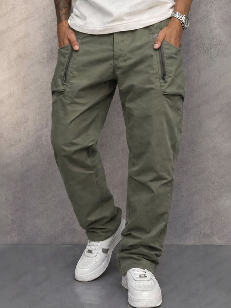 Cotton Cargo Trousers for Men with Zip Pockets