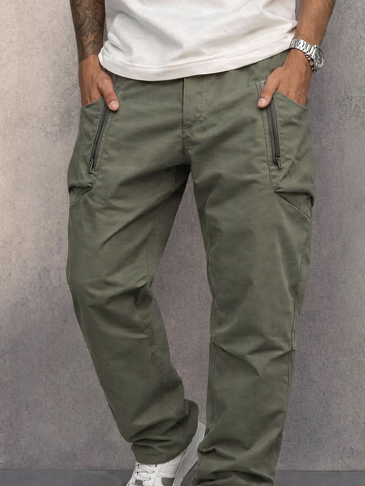 Cotton Cargo Trousers for Men with Zip Pockets