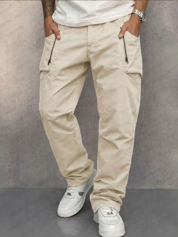 Cotton Cargo Trousers for Men with Zip Pockets