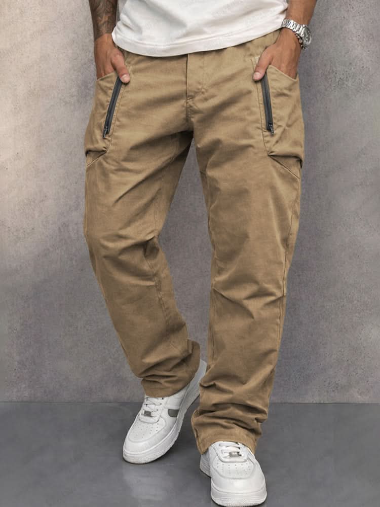 Cotton Cargo Trousers for Men with Zip Pockets