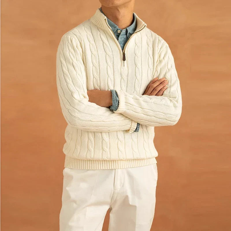 Men's Luxury Turtleneck - Jacquard Knitted Sweater with Zipper