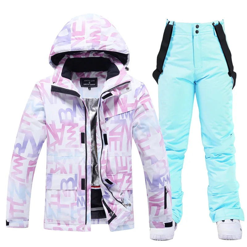 Two Piece Hooded Ski Suit with Zip Jacket and Bib Pants for Women | Snow Sports