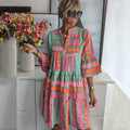 Pink Tiered Swing Midi Dress for Women | Boho Casual Summer