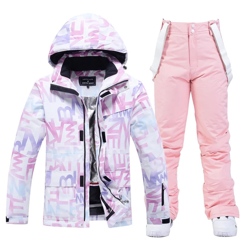 Two Piece Hooded Ski Suit with Zip Jacket and Bib Pants for Women | Snow Sports