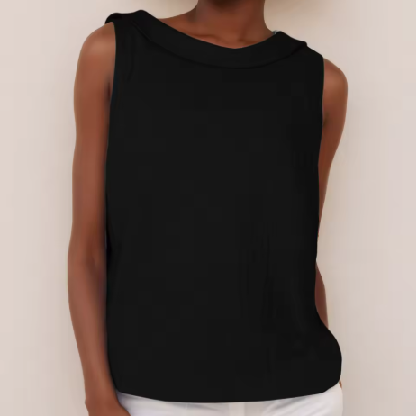 Grey Sleeveless Roll Collar Top for Women