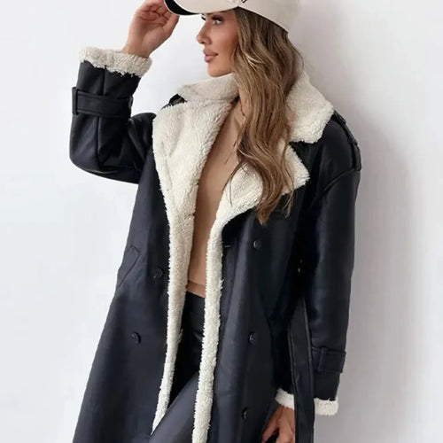Black Fitted Notch Collar Long Sleeve Zip Closure Jacket Front Pockets for Women