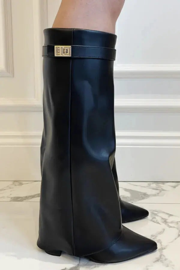 Tall Leather Suede Heeled Boots with Slim Shaft in Black or Taupe for Women
