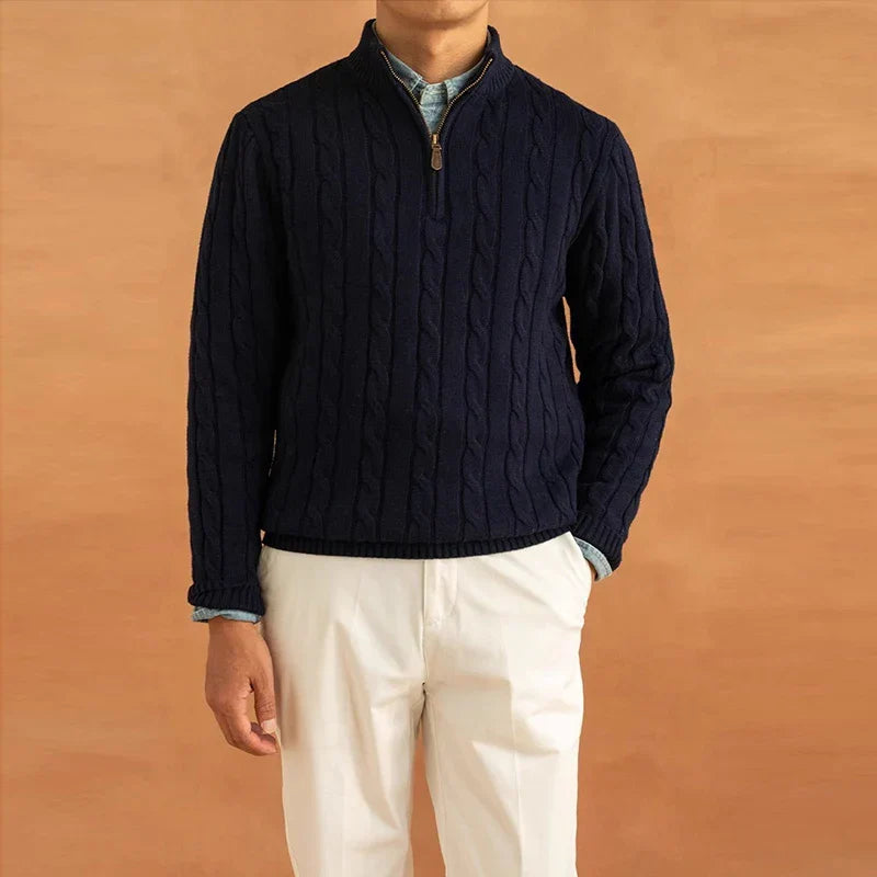 Men's Luxury Turtleneck - Jacquard Knitted Sweater with Zipper