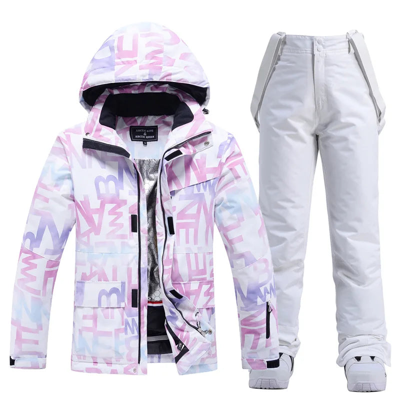 Two Piece Hooded Ski Suit with Zip Jacket and Bib Pants for Women | Snow Sports