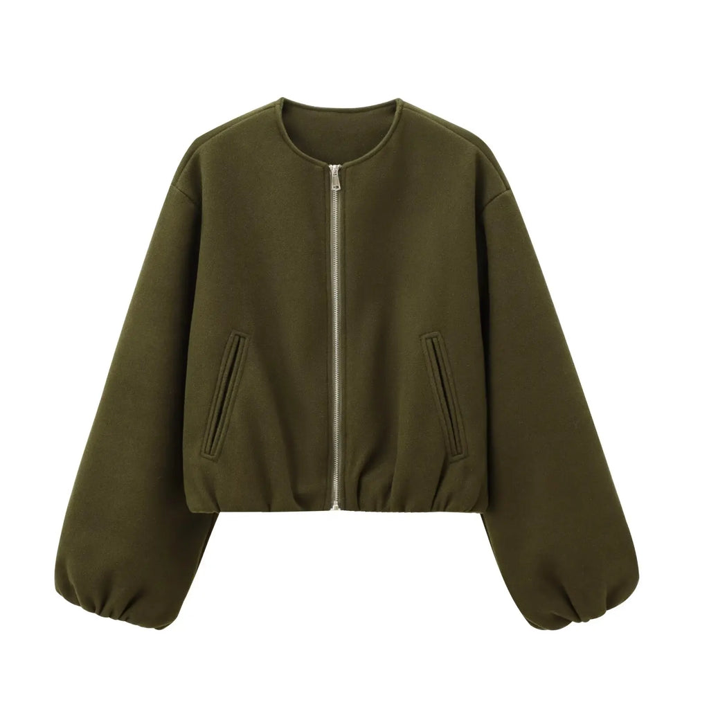 Women's bomber jacket | Loose fit zip long sleeves waist