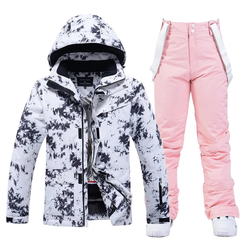 Two Piece Hooded Ski Suit with Zip Jacket and Bib Pants for Women | Snow Sports