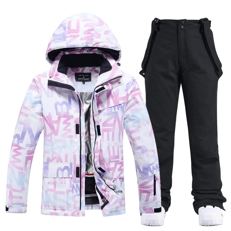 Two Piece Hooded Ski Suit with Zip Jacket and Bib Pants for Women | Snow Sports