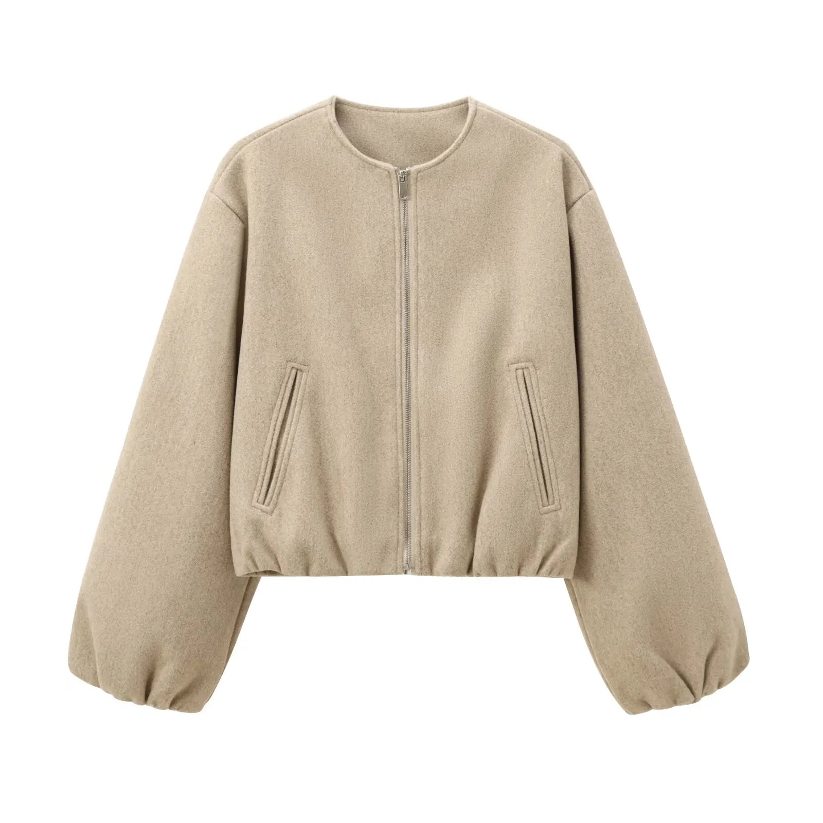 Women's bomber jacket | Loose fit zip long sleeves waist