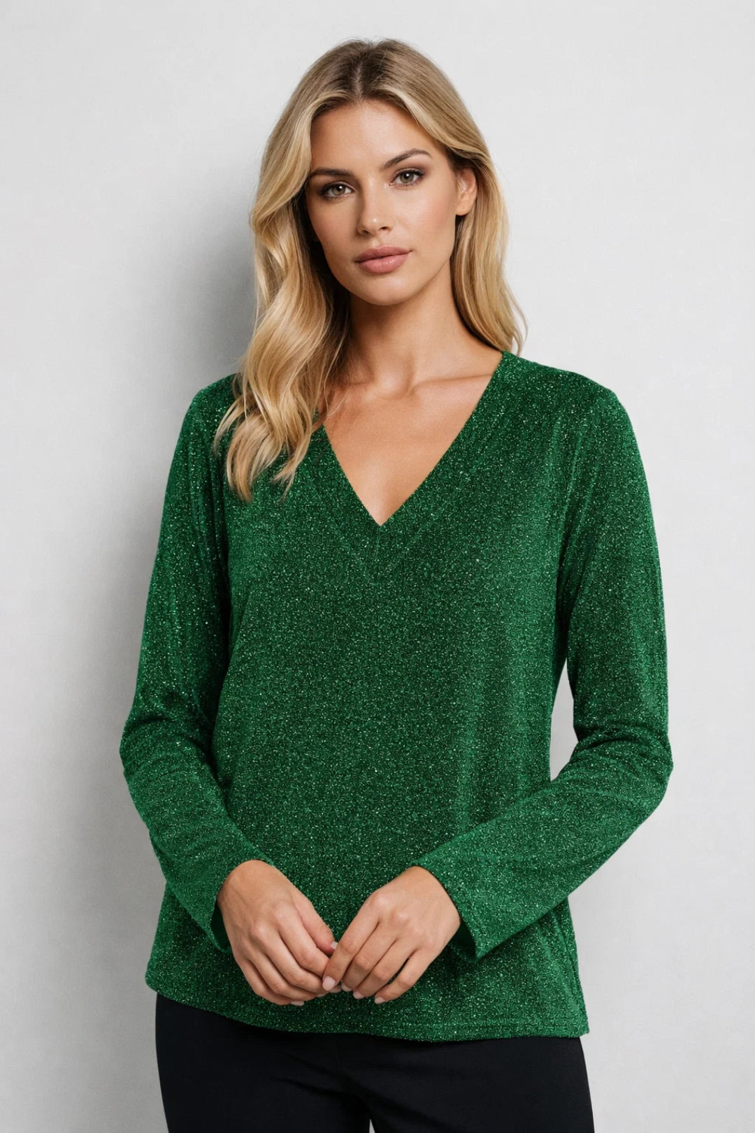Women's Sweater with V-Neck and Fine Knit Texture
