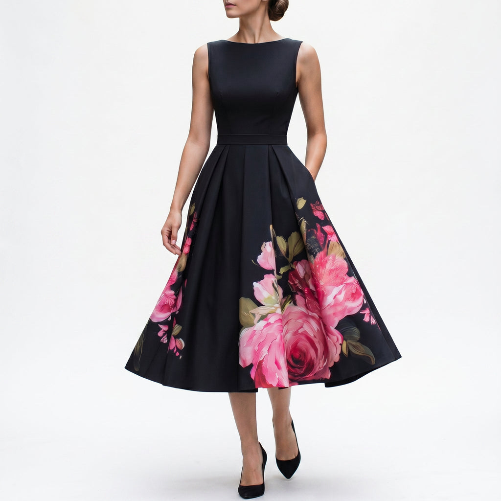 Black Midi Cocktail Dress for Women