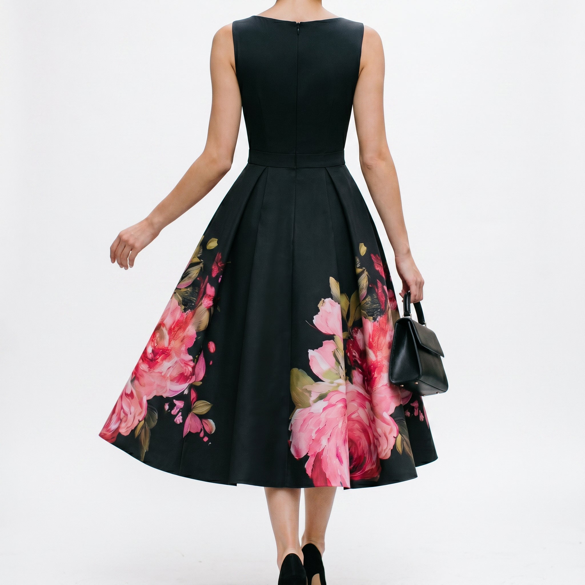 Black Midi Cocktail Dress for Women