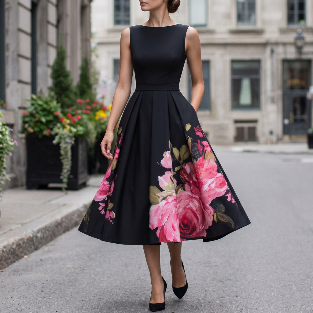 Black Midi Cocktail Dress for Women