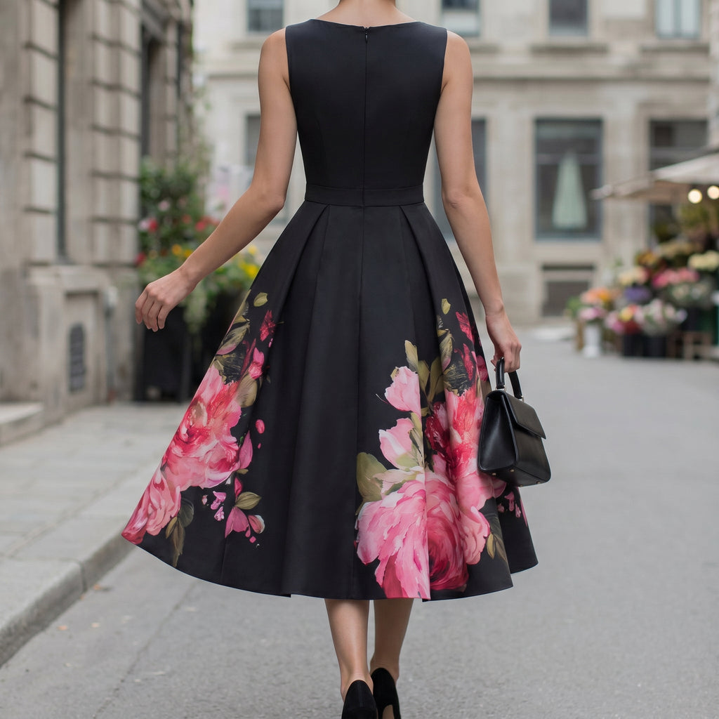 Black Midi Cocktail Dress for Women