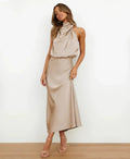 Satin Halterneck Midi Dress for Women | Formal Occasion