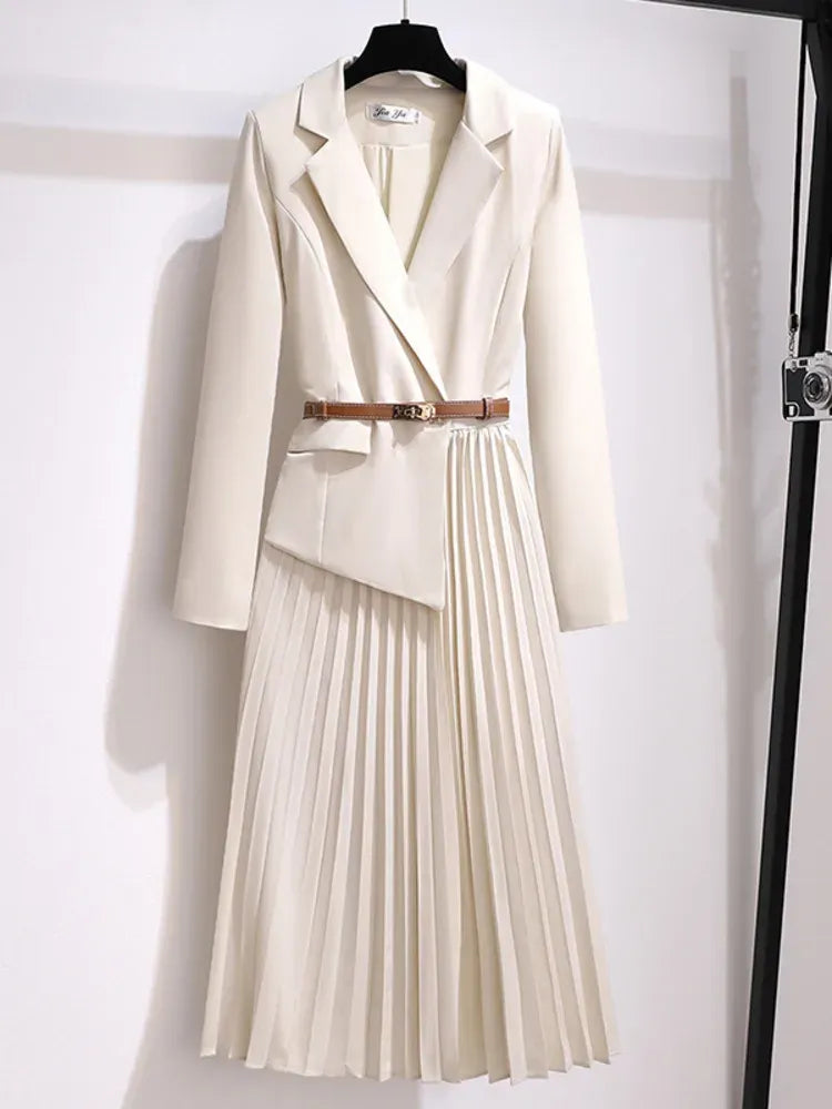 Women Blazer | Pleated Skirt and Structured Bodice Midi Fit