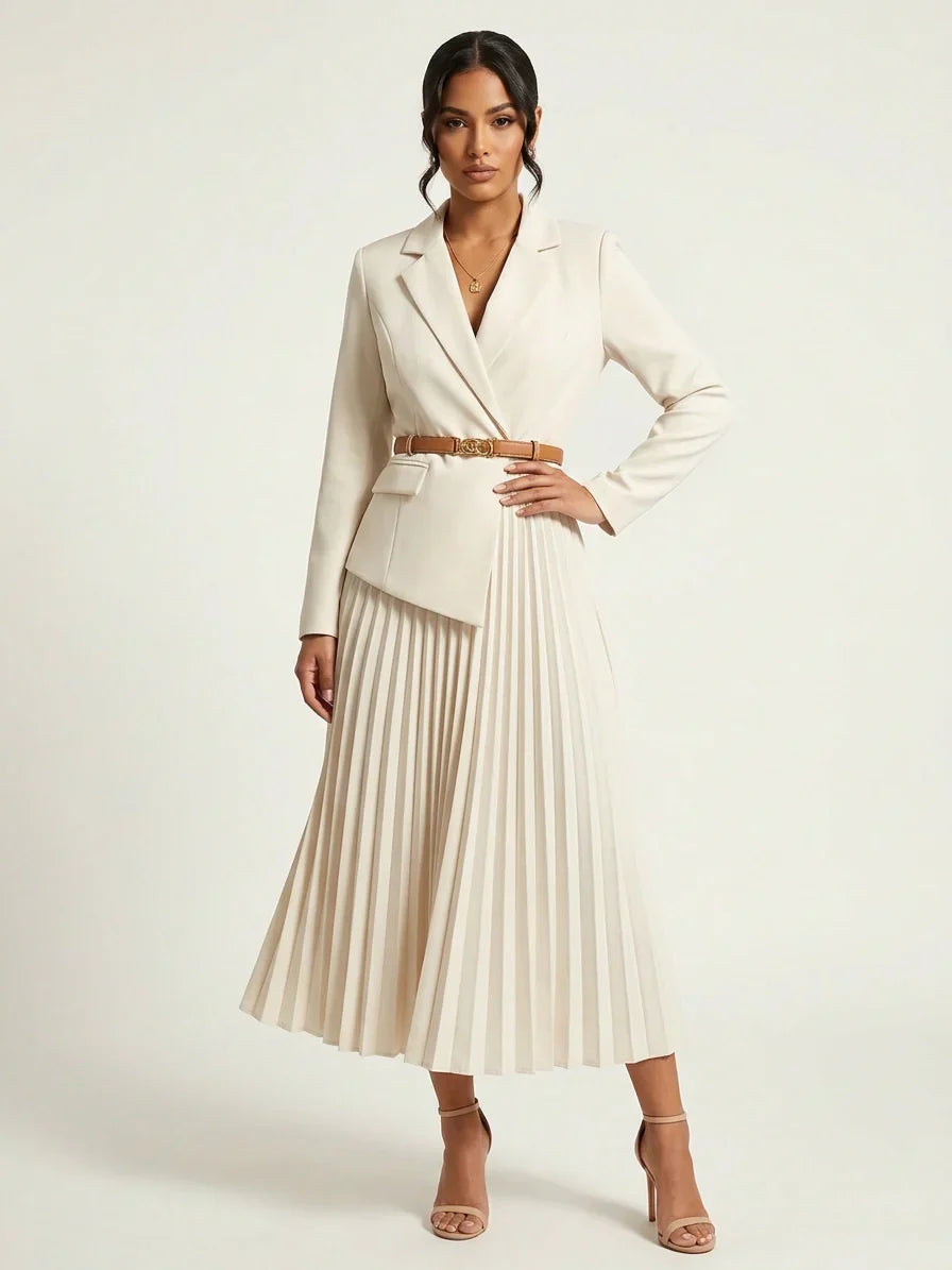 Women Blazer | Pleated Skirt and Structured Bodice Midi Fit